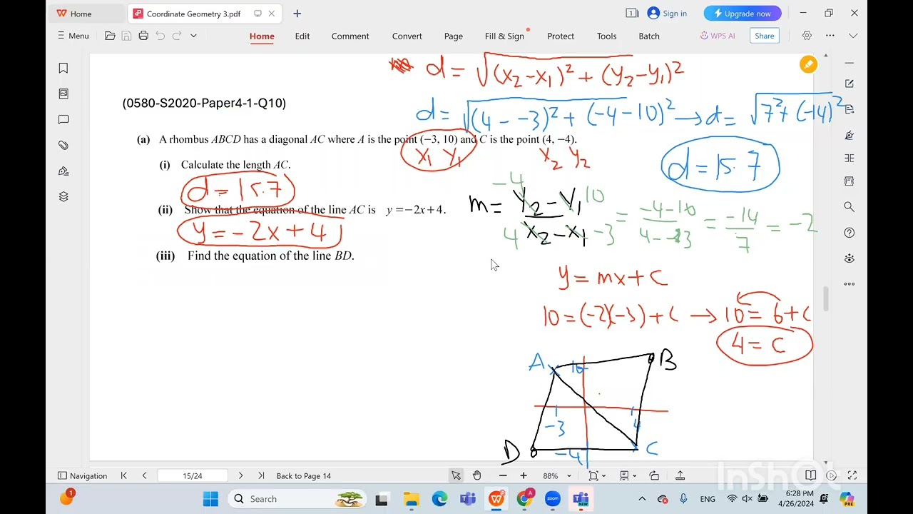 Coordinate geometry 0580,S2020,Paper4,1,Q10