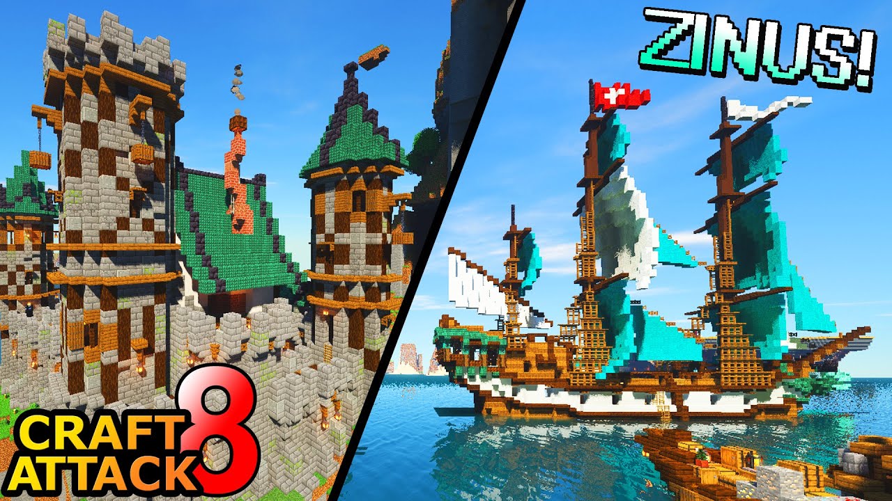 Zinus zeigt seine Burg & Hafen Base! Extrem viel gebaut! - Minecraft Craft Attack 8 #208