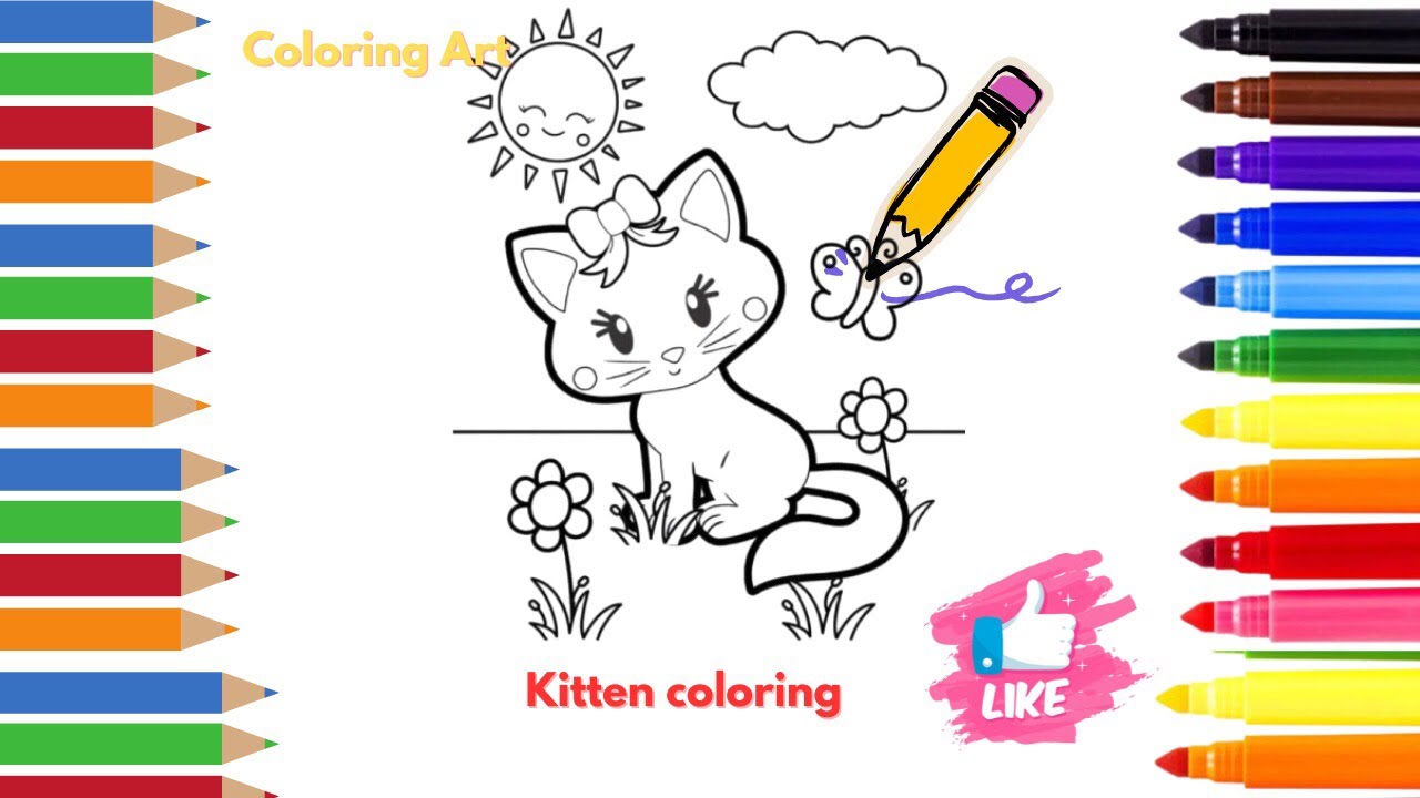 Kitten in garden coloring pages🎨✏️/how to kitten coloring/ popular coloring #popular #kitten