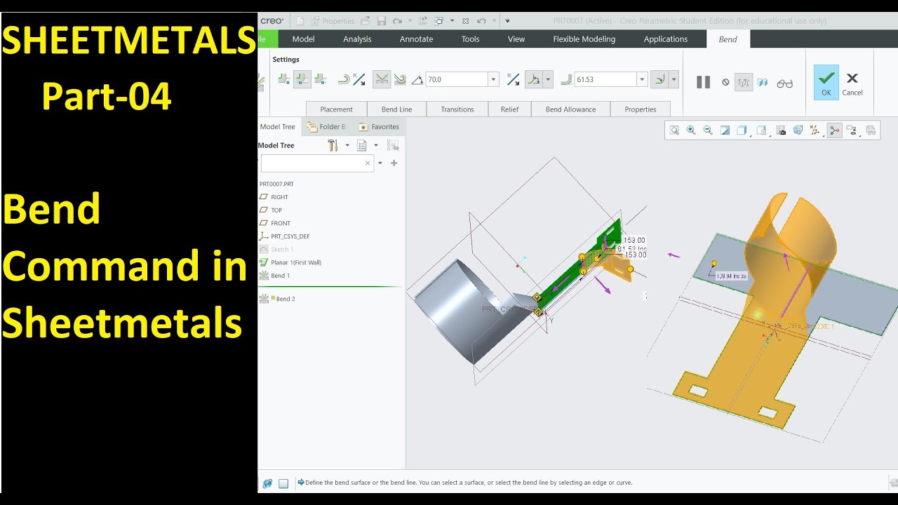 #04 Creo Sheet Metal Tutorial- Bend Command & Its Features