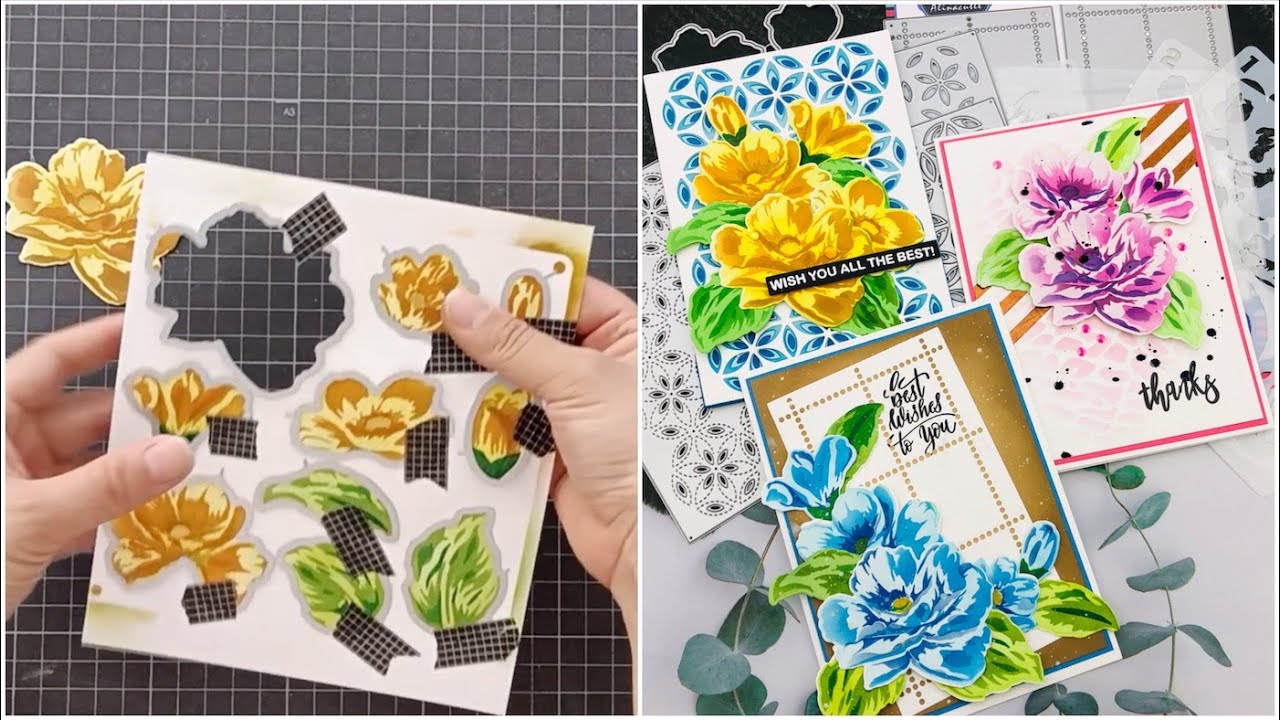 Blending Tutorial | New Release 5 Layered Flower Stencils - #Alinacutle® #AlinaCraft #handmadecard