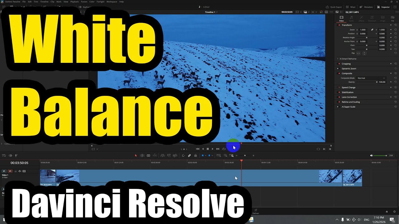 🎬 Make Blue Snow White in DaVinci Resolve | White Balance Correction Guide (Color wheels, Global)