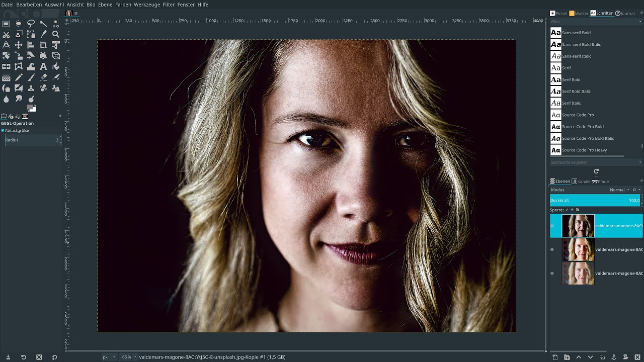 Gimp 2.10.14 Lernvideo: Portr&auml;t geheimisvoll wirken lassen!