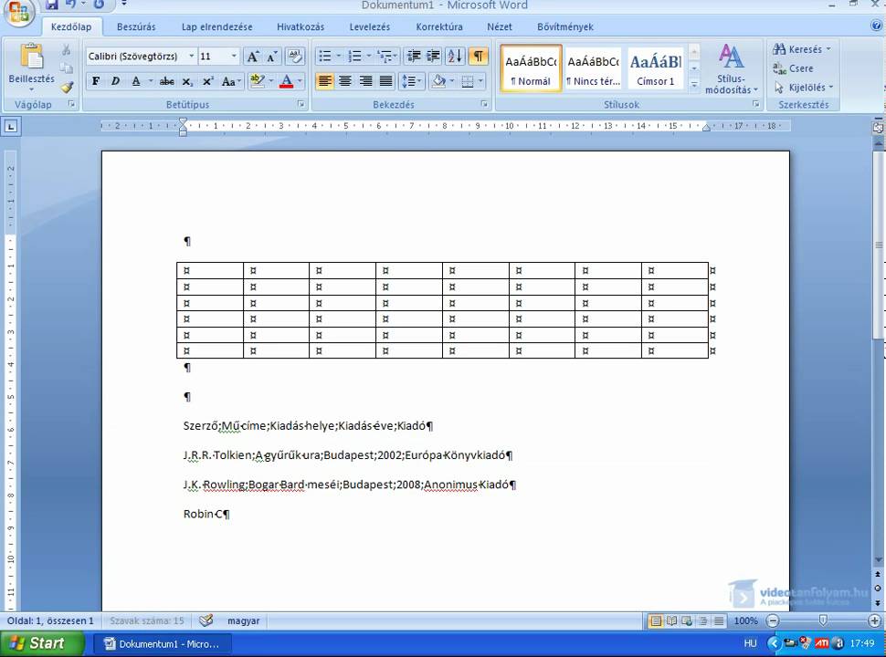 Word 2007: felsorolásokból táblázat készítése