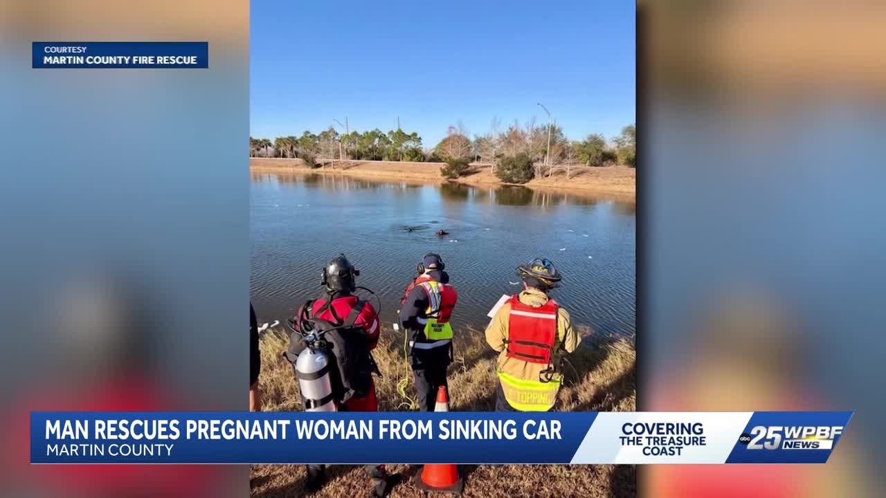 Man rescues pregnant woman from sinking car off I-95 in Martin County