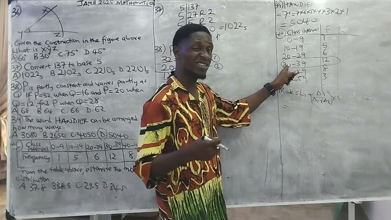 JAMB 2025 MATHEMATICS QUESTIONS 36-40