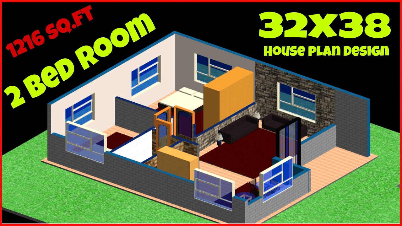 House plan 32x38  || 3D home plan design|| Ghar ka naksha|| Eliash Design|| 2 bed room house plan||