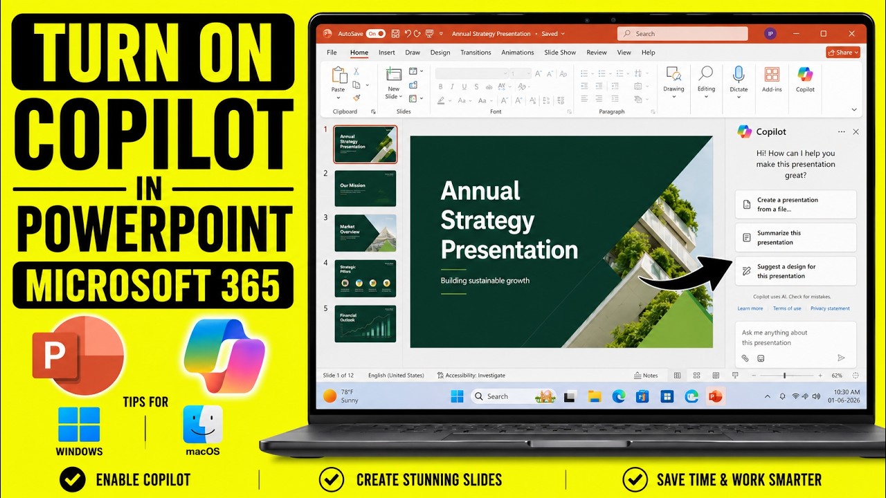 How to Turn on copilot in PowerPoint Microsoft 365 | Fix Not Showing or Working