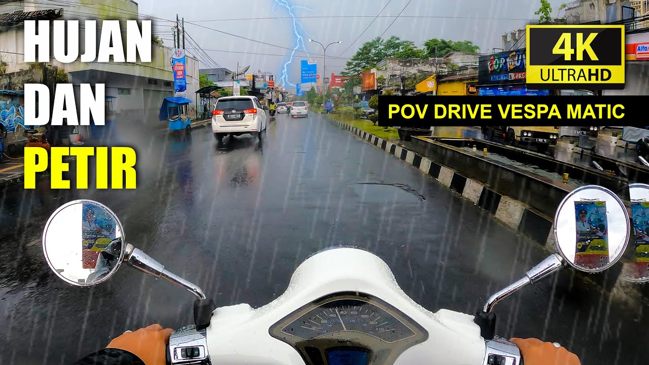 4K 60 FPS - POV Test Driving Vespa Matic Saat Hujan Dan Petir - Primavera Iget 150 ABS - Relaxing