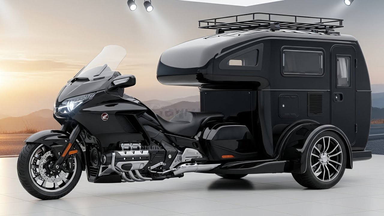 Представлен первый официальный взгляд на электрический трехколесный кемпер Honda Gold Wing 2026 г...
