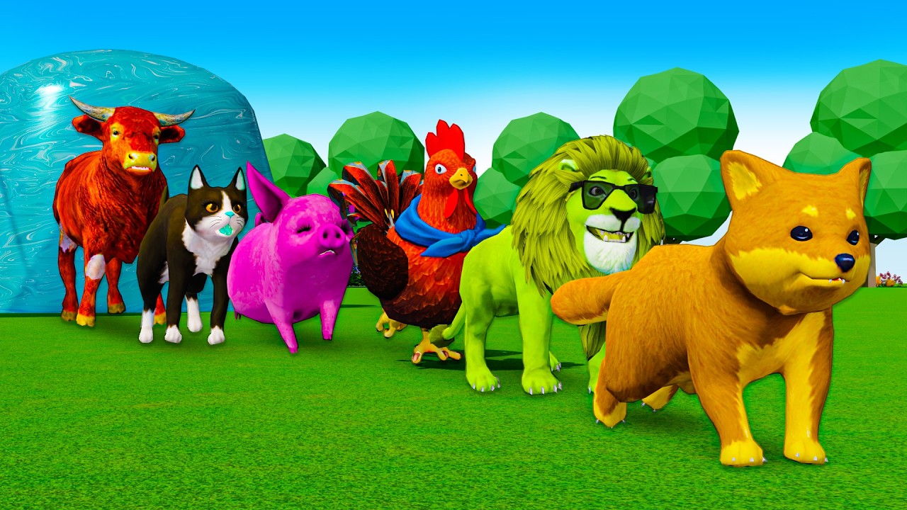 Long Slide Game With Cow Elephant Gorilla Hippopotamus Elk 3D Animal Game Funny 3D Animals