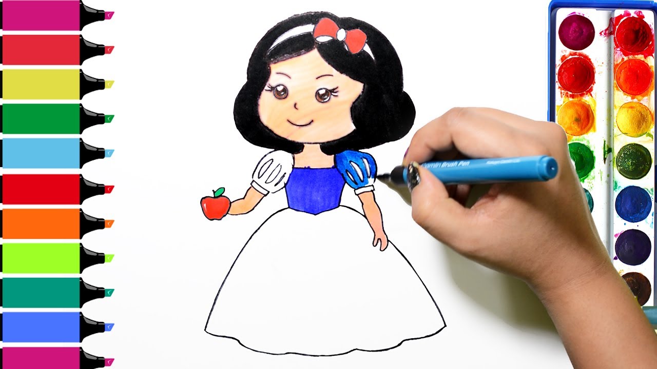 Draw Color Paint Cute Snow White Coloring Pages and Learn Colors for girls