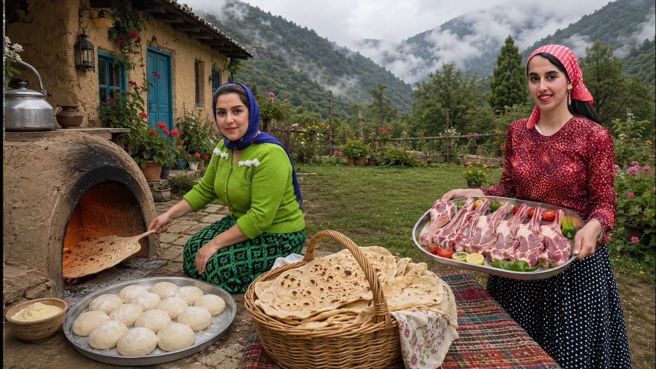 Rural Life From Northern Iran : Cooking Unique Recipe with Lamb & Baking Traditional Bread