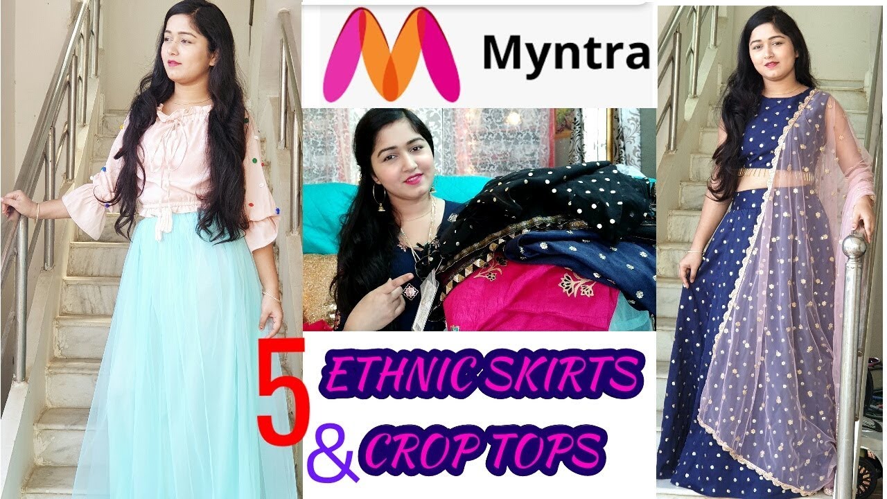 #MYNTRA ETHNIC SKIRTS AND CROP TOP HAUL/WEDDING/PARTY WEAR SKIRT AND TOP/INDYA/STUDIO RASA/BIBA