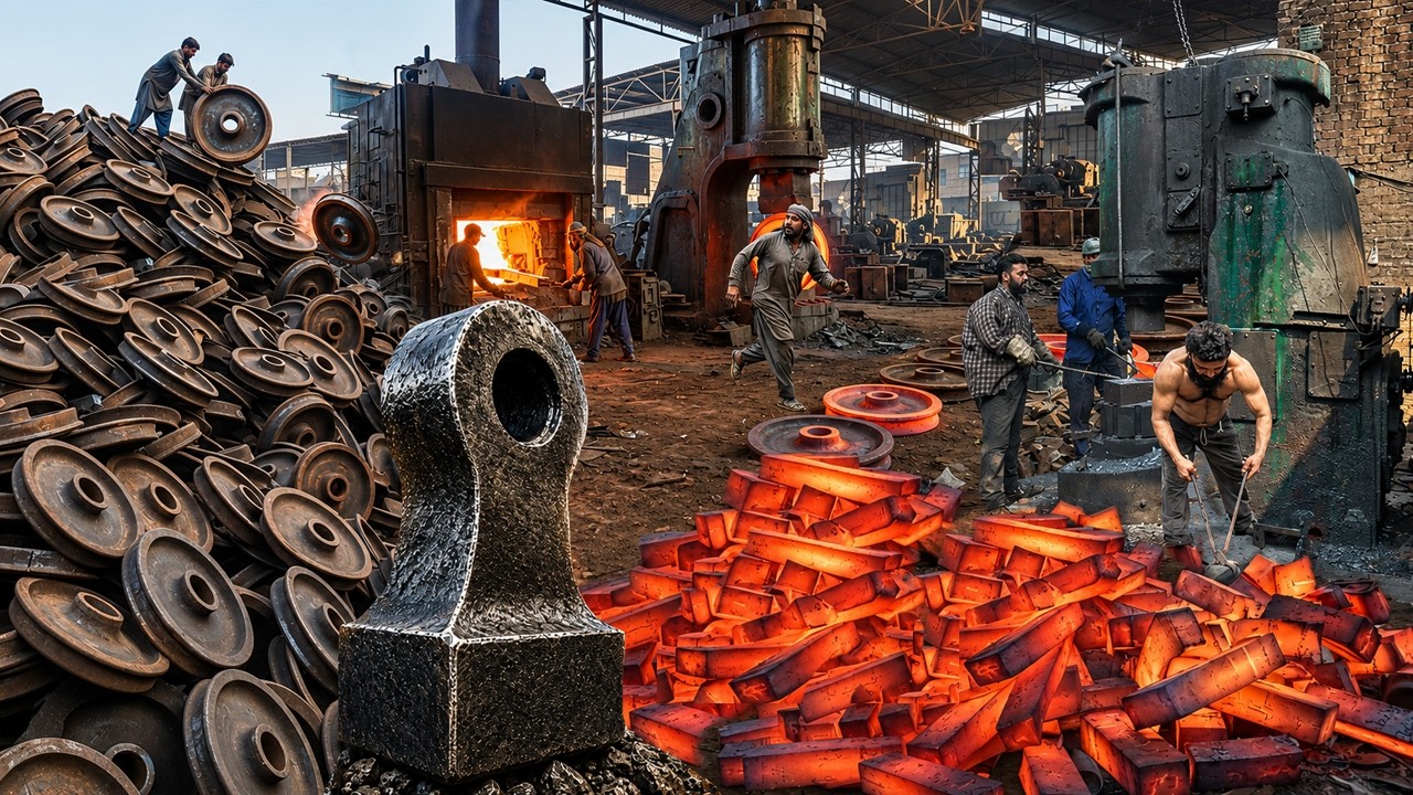 Amazing Process of Making Massive Crusher Hammers from Old Train Tires In Factory