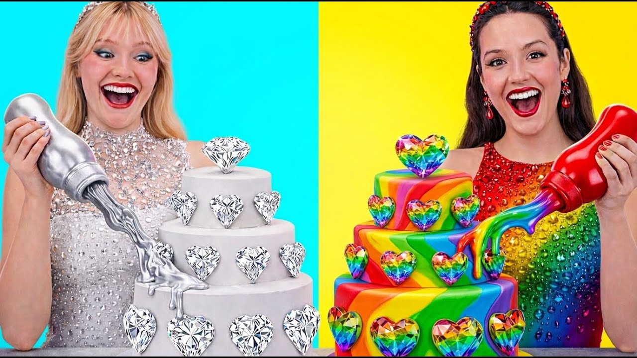 RAINBOW vs SILVER🌈🤍 Cake Decorating Challenge! by SKITS & More