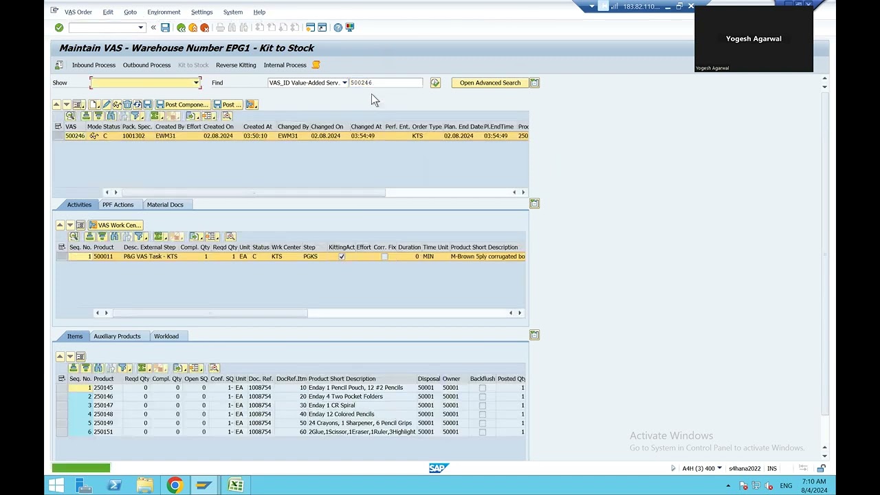 SAP EWM Kit to Stock with VAS Order & POSC  End to End Scenario &ndash; Part 2