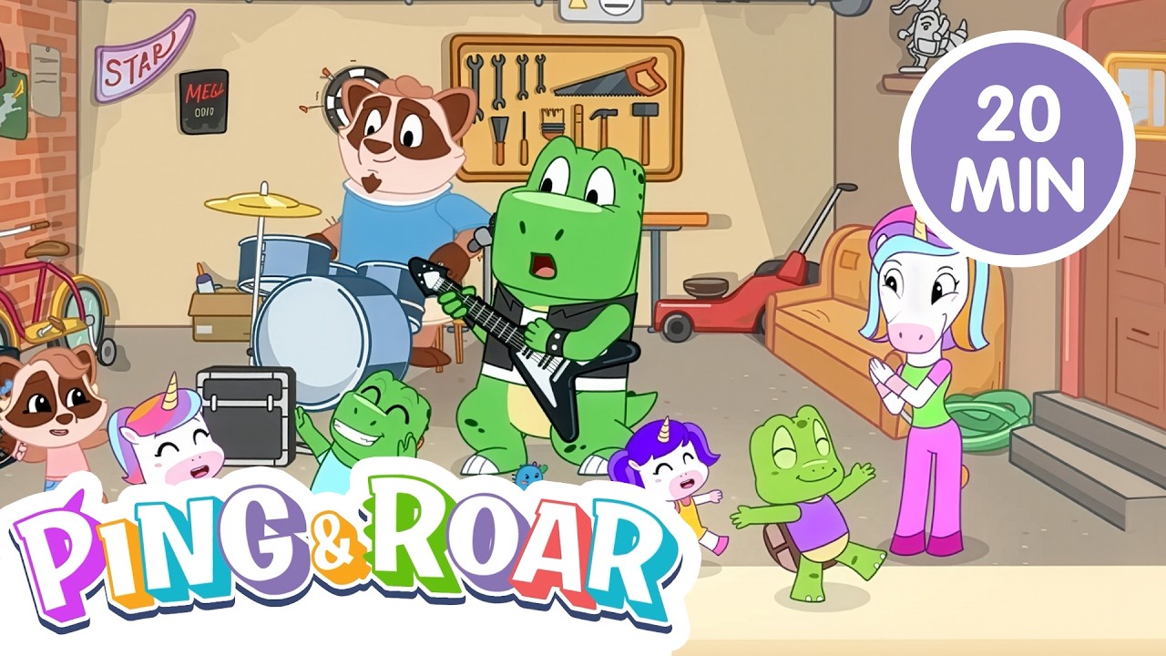 🦖🦄 Szybka przygoda i zabawa Ping & Roar | 20 minut kresk&oacute;wek dla dzieci o dinozaurach i jednorożcach