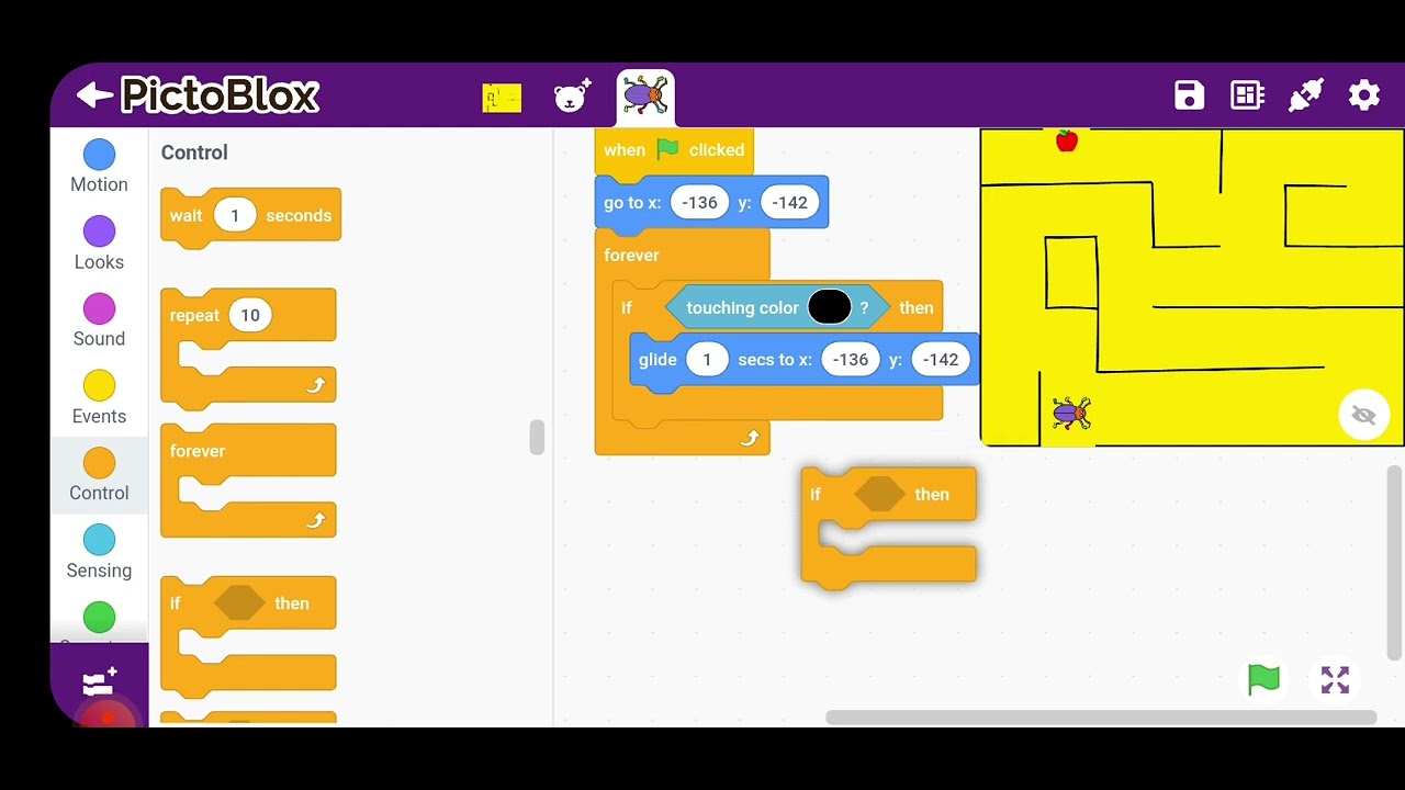 Making a maze game. In pictoblox mobile.