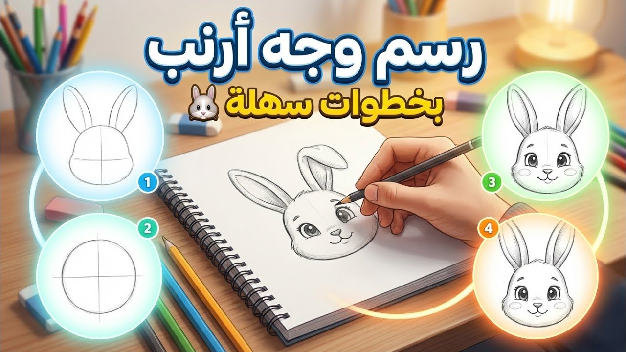 رسم ارنب كيوت وسهل | تعلم الرسم في دقائق🤩