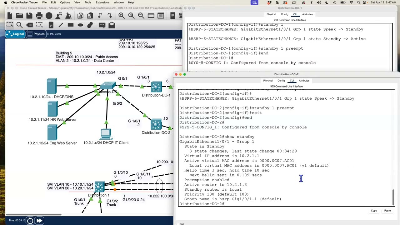 Enterprise Network Lab 8 - FHRP using HSRP