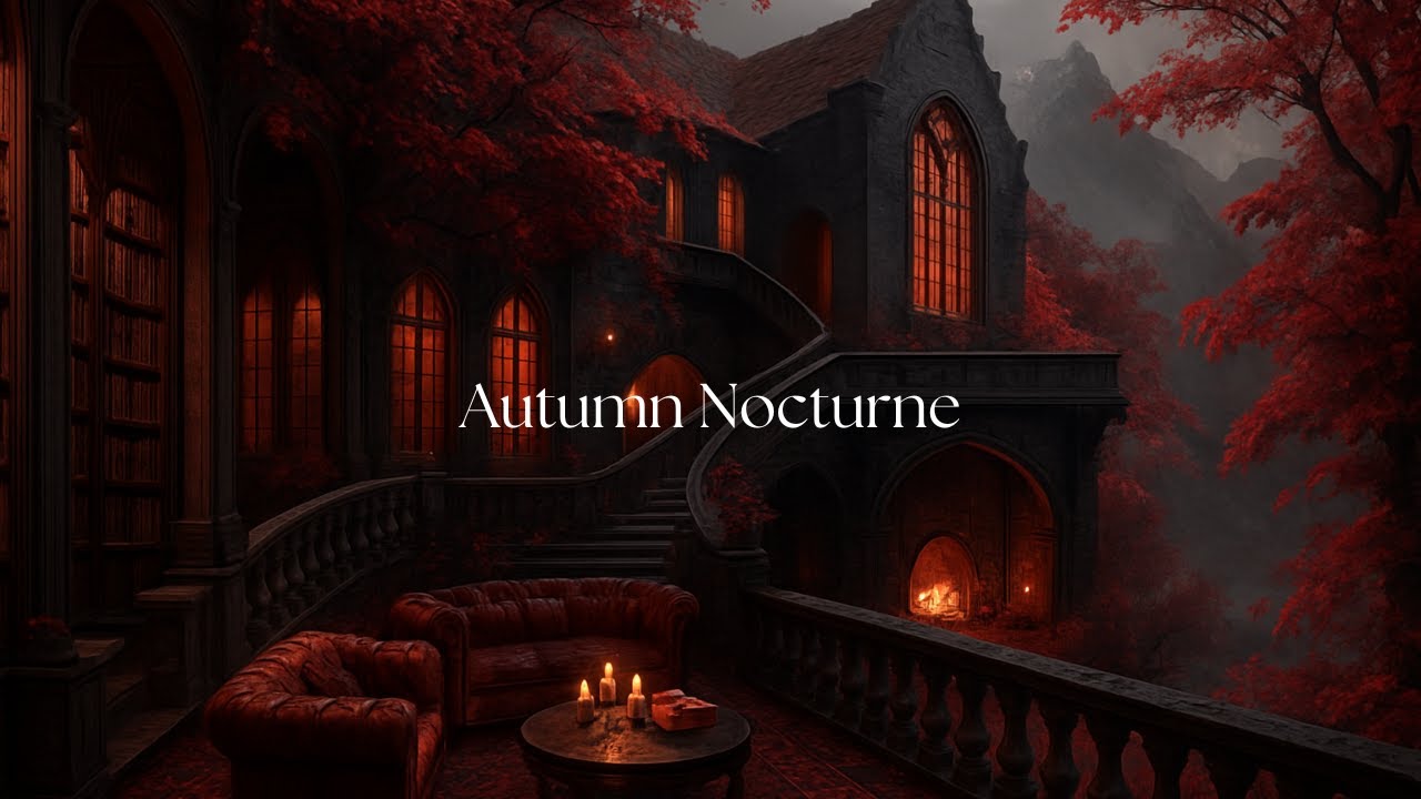 Cozy Autumn Balcony View | Calm Piano music to Read, Write & Relax | Dark Academia Ambience