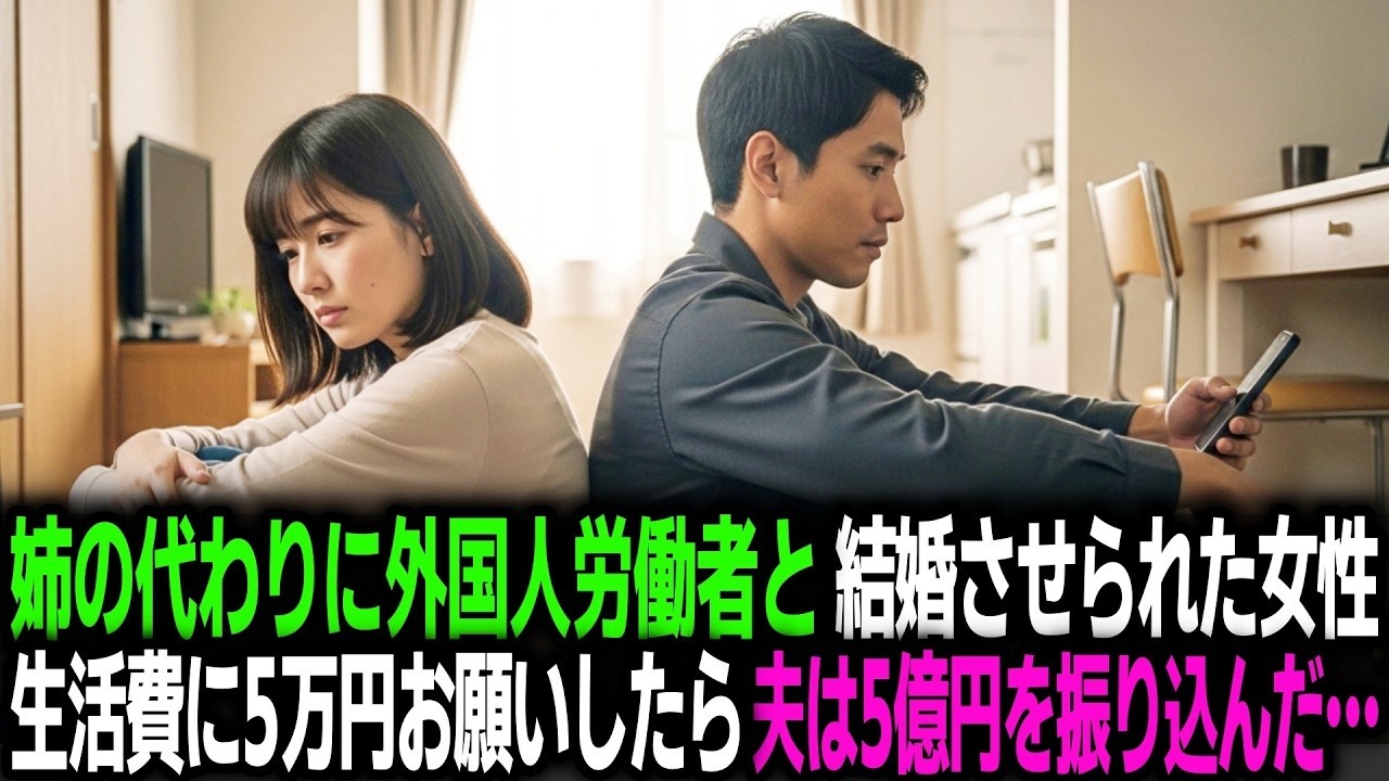 姉の代わりに外国人労働者と結婚させられた女性。翌日、「生活費に5万円だけ…」と頭を下げたら、夫は5億円を振り込んだ…