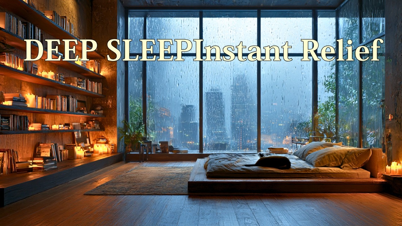 (Deep Sleep Music) Rainy Night in a Cozy Library Bedroom | Soft Rain Sounds for Deep Relaxation