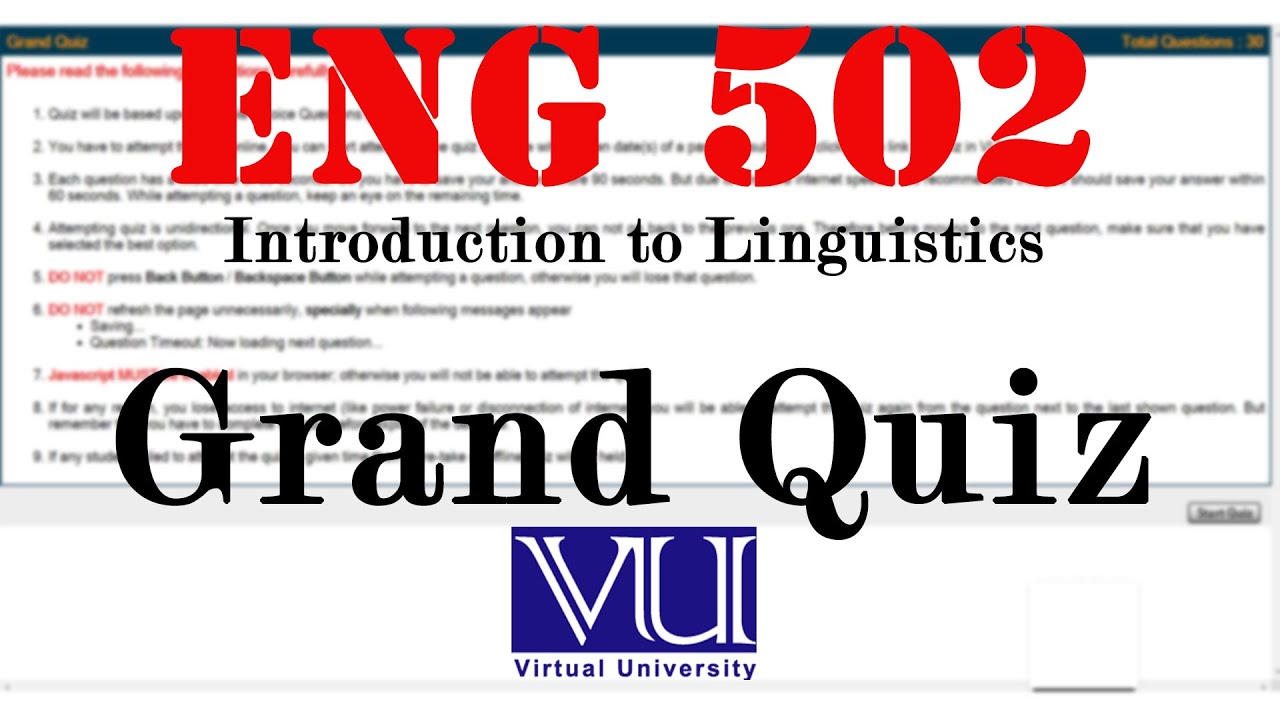 HELP FOR 2022 ENG502: Introduction to Linguistics Grand Quiz |VU Grand Quiz Exams