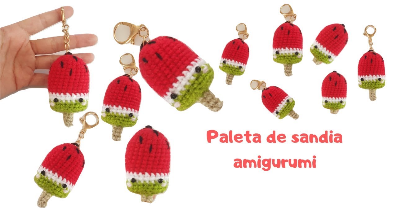 Como tejer una PALETA DE SANDIA AMIGURUMI a CROCHET paso a paso 🍉 (English subtitles)