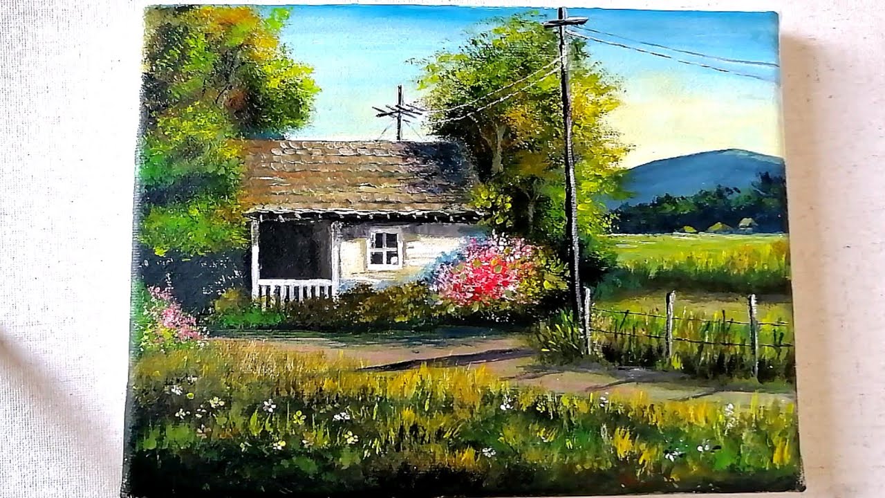 Acrylic Painting / Morning House in Suburb Using 4 colors / Landscape Scenery #art #drawing #diy