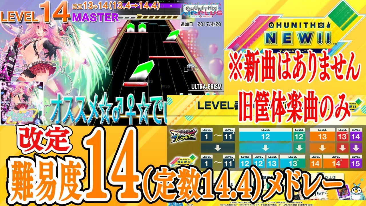 【CHUNITHM NEW】チュウニズム旧筐体楽曲 改定難易度14(譜面定数14.4）譜面メドレー　※新曲はありません