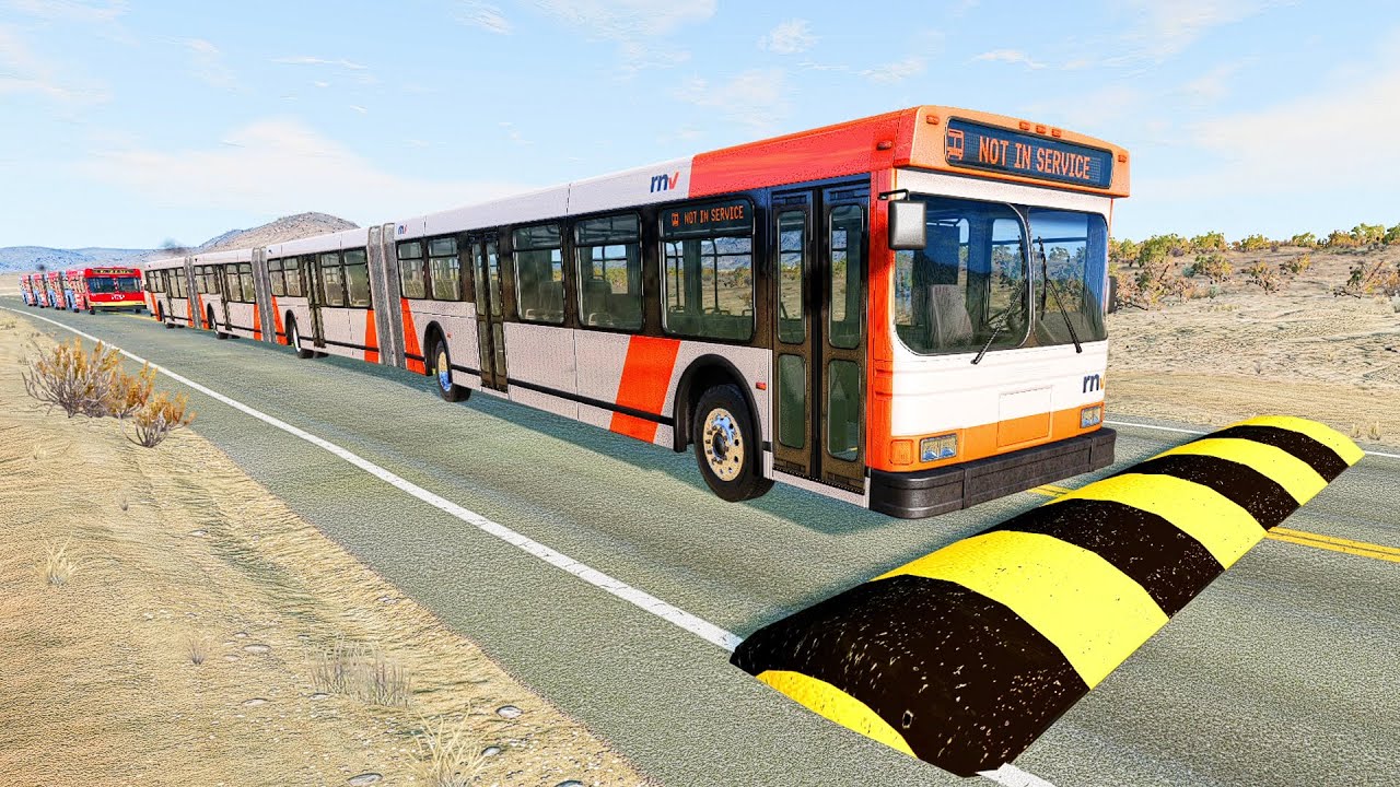 LONG BUS, CITY BUS, SCHOOL BUS Vs MASSIVE SPEED BUMPS - BeamNG.Drive