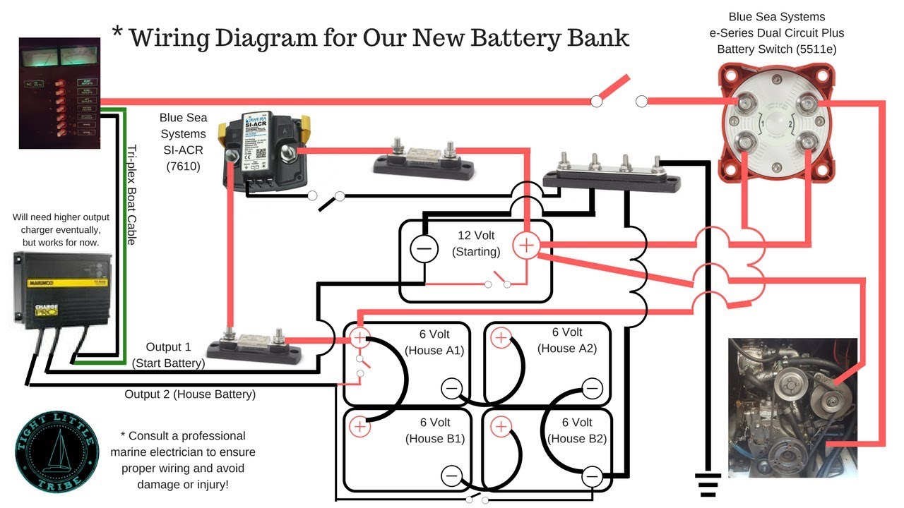 Blue Sea Systems Battery Switch 5511e & ACR 7610 | 6 Volt Battery Bank Diagram in Series & Parallel