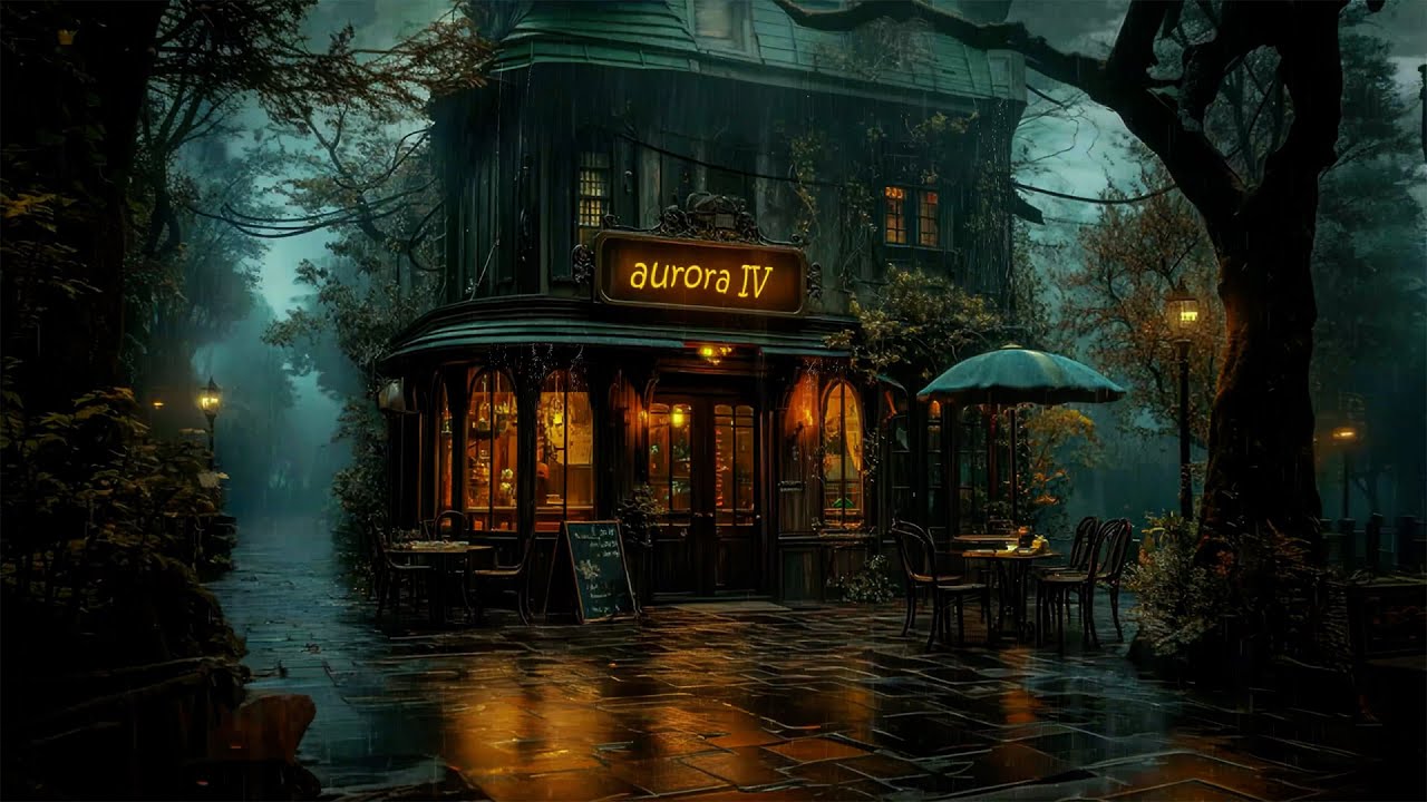 Lost in a Rain-Soaked Forest Café | Melancholic Piano & Dark Academia | Foggy Night & Lantern Glow