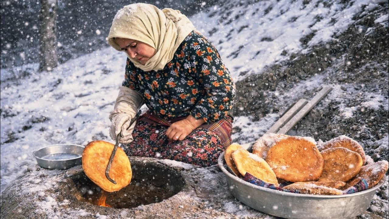 Village Lifestyle in Iran | Traditional Bread Baking •Walking for Firewood • Winter Cooking