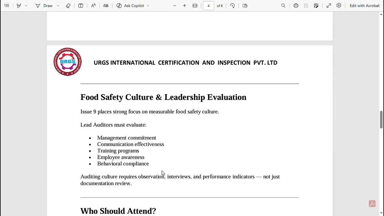 BRCGS Food Safety Issue 9 Auditor & Lead Auditor Training Program | URGS International