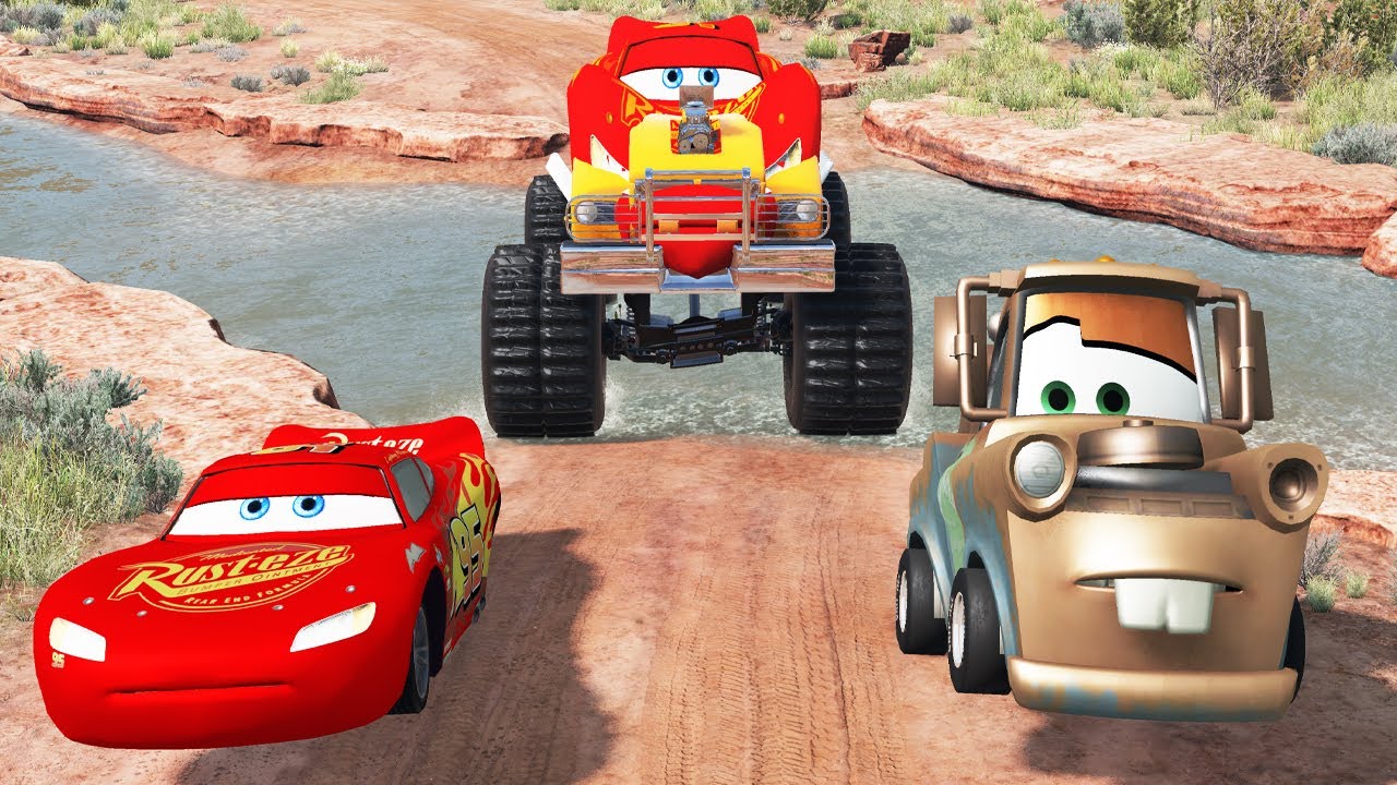 Episode 4 - PIXAR CARS - Angry Ghost Monster VS Lightning McQueen and Tow Mater in BeamNG.drive