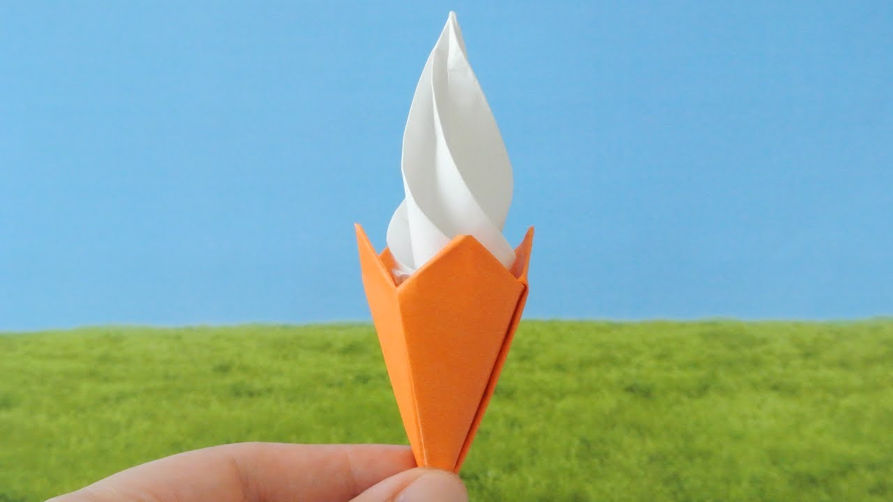 【折り紙】立体ミニソフトクリームの作り方　[Origami] Mini 3D soft serve ice cream