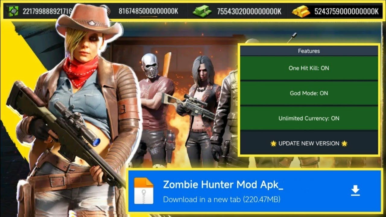 Download Zombie Hunter Mod Unlimited Gold | Unlimited GEMS | Unlock Heroes | Unlock Weapon