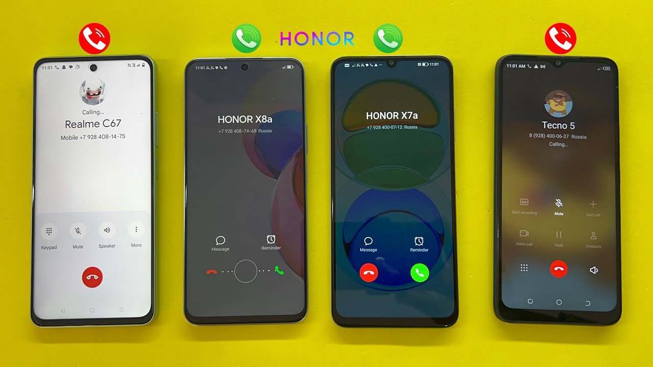 Outgoing Call from Realme C67+TECNO POP 5 on HONOR X8a Vs HONOR X7a Incoming Call