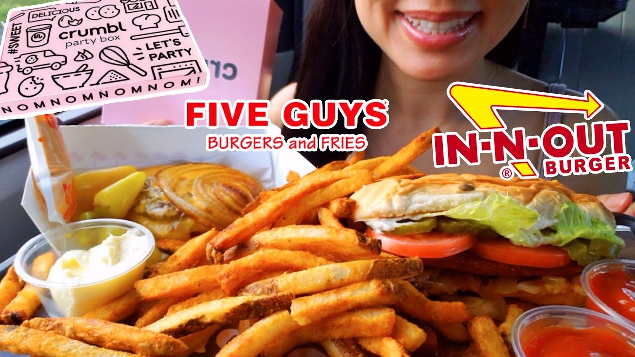 ASMR EATING IN-N-OUT DUTCHMAN FIVE GUYS HOT DOG CAJUN FRIES CAR MUKBANG REAL Sound 먹방 TWILIGHT SHOW