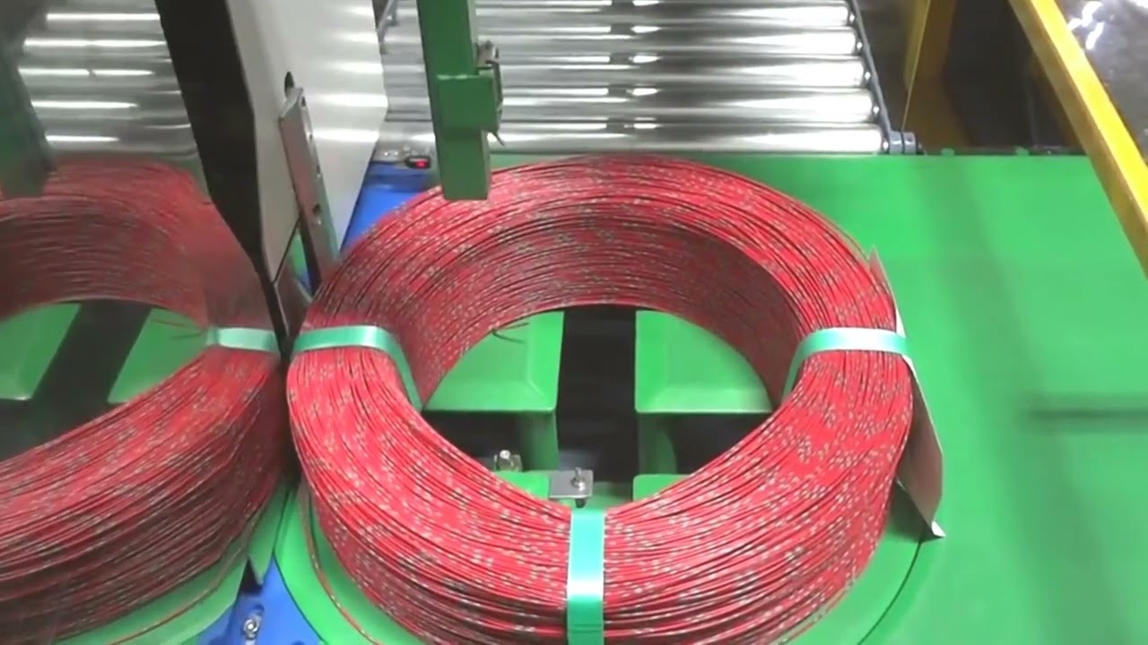 wire coils strapping and sticker labeling machine