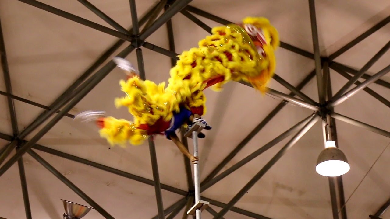 Lion Dance on 20-Meter High Pole