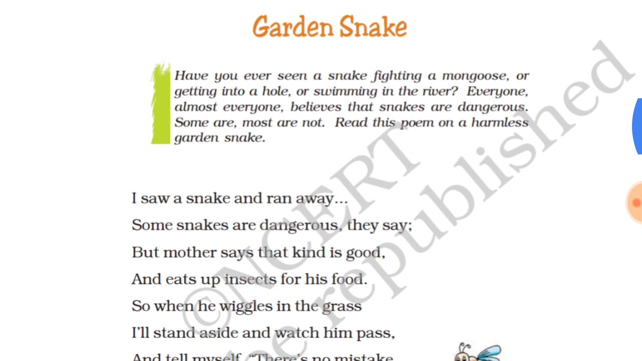 Class 7th Garden snake poem with QUESTIONS ANSWERS