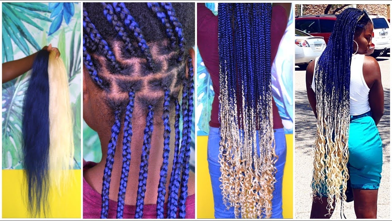 HOW TO: Painless/ Knotless Box Braids + Curly Ends | DIY Omber Blue Braids