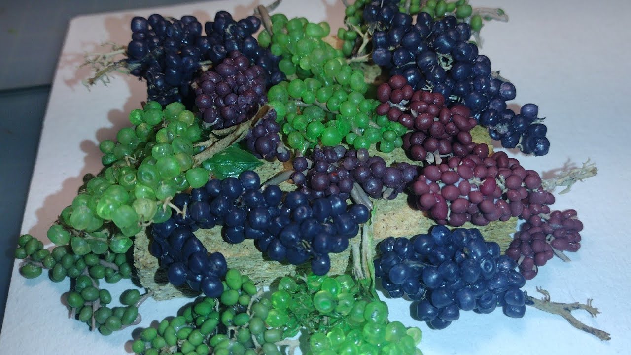 MINI GRAPES 🍇 for your DOLLHOUSE from Polymer Clay, Silica Gel Beads and Sea Moss