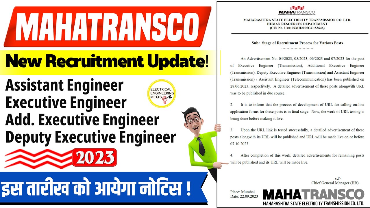 Mahatransco Recruitment Update 2023 Assistant Executive Deputy Additional Engineer Electrical Notice