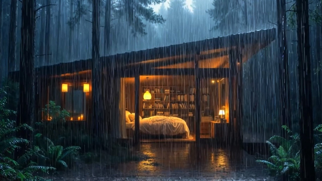Heavy Rain At Cozy Forest Cabin 🌧️ Night Rain Sounds For Deep Sleep & Relaxation | Calm Rain Ambienc