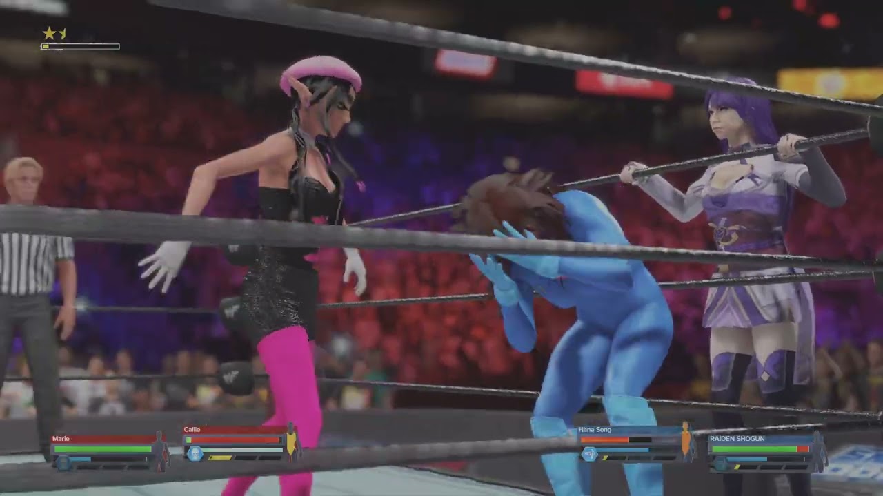 WWE 2K24: Callie and Marie Vs Hana Song and Raiden shogun (Low blow match) (Retake Video)